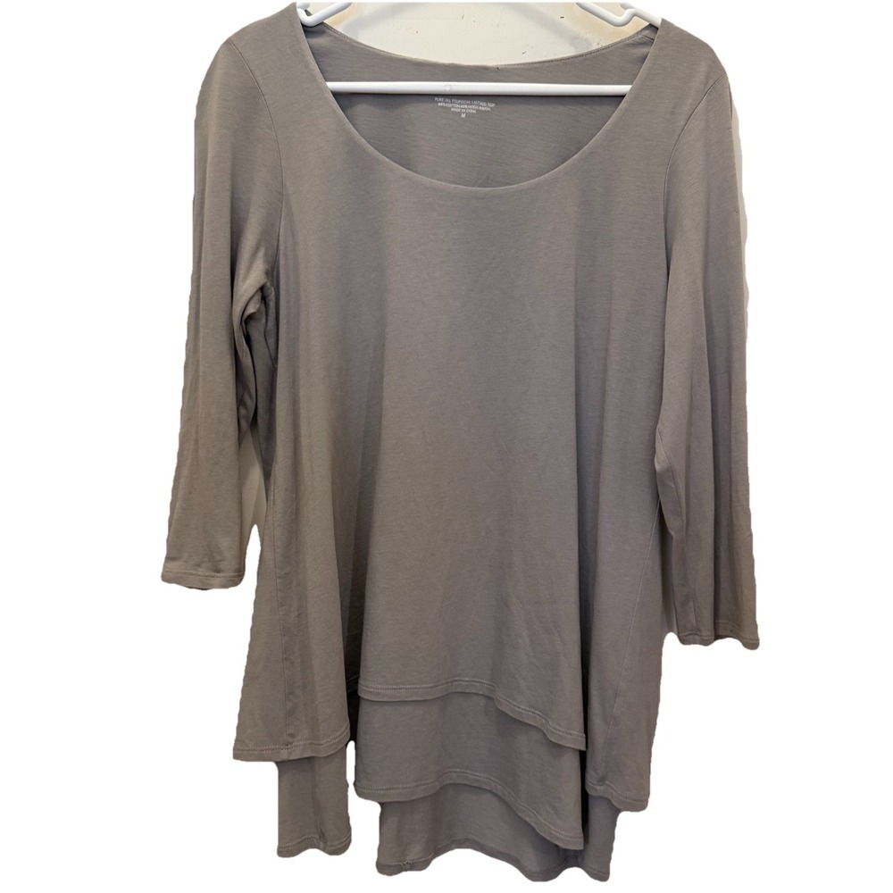 J.Jill Pure Jill Elliptical Layered Top Light Gray Women's‎ Size M 3/4 Sleeve